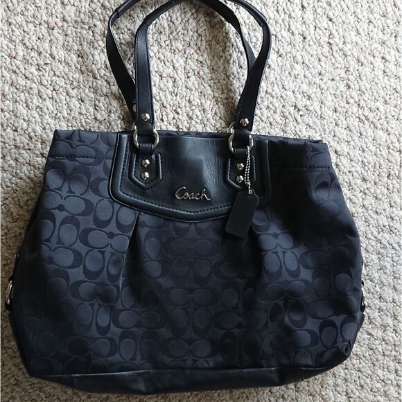 Coach Ashley Black Sateen Signature Carryall HANDBAG F15510 - Picture 1 of 9